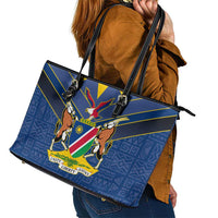 Namibia National Emblem Leather Tote Bag Sporty Style with Traditional Patterns