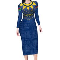 Namibia National Emblem Long Sleeve Bodycon Dress Sporty Style with Traditional Patterns