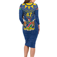 Namibia National Emblem Long Sleeve Bodycon Dress Sporty Style with Traditional Patterns