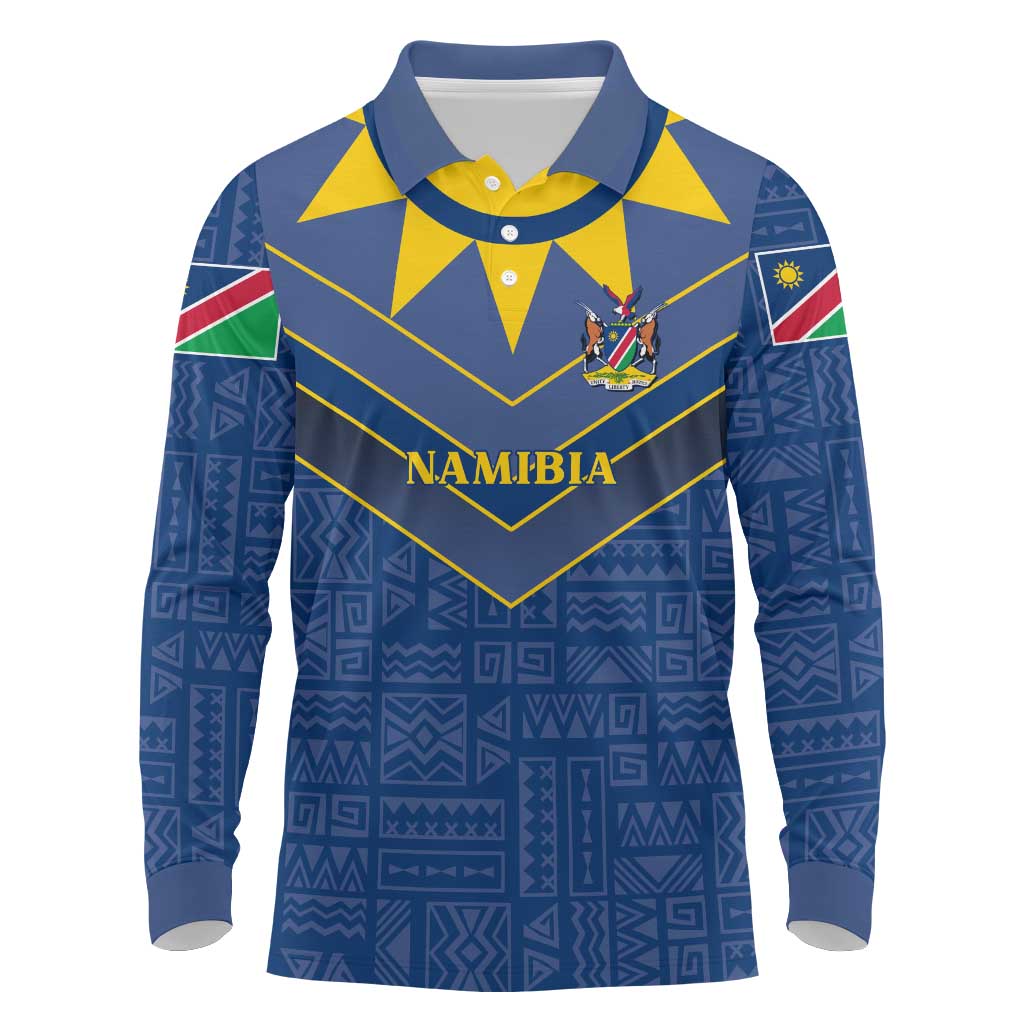 Namibia National Emblem Long Sleeve Polo Shirt Sporty Style with Traditional Patterns