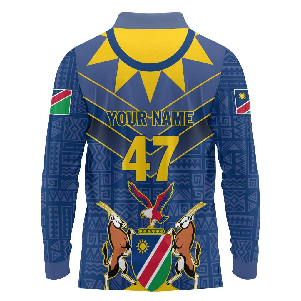 Namibia National Emblem Long Sleeve Polo Shirt Sporty Style with Traditional Patterns