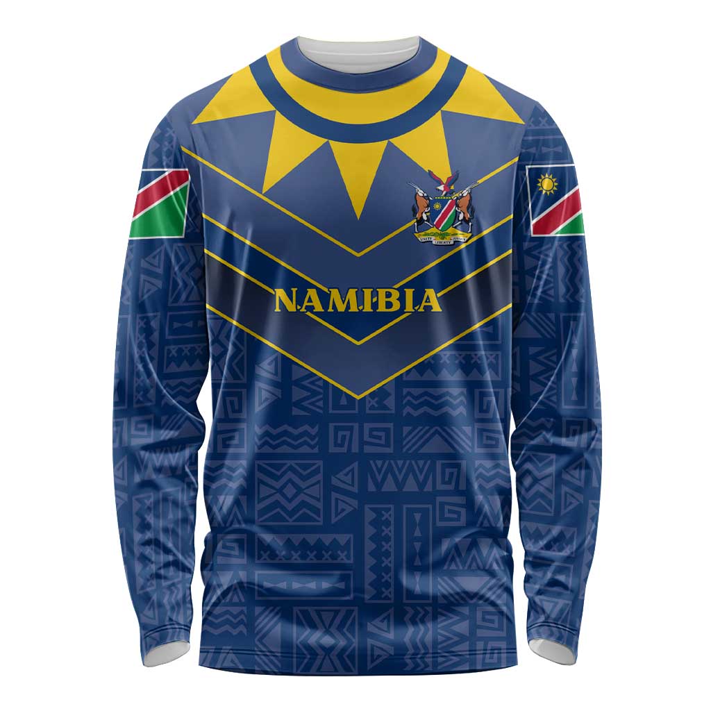 Namibia National Emblem Long Sleeve Shirt Sporty Style with Traditional Patterns