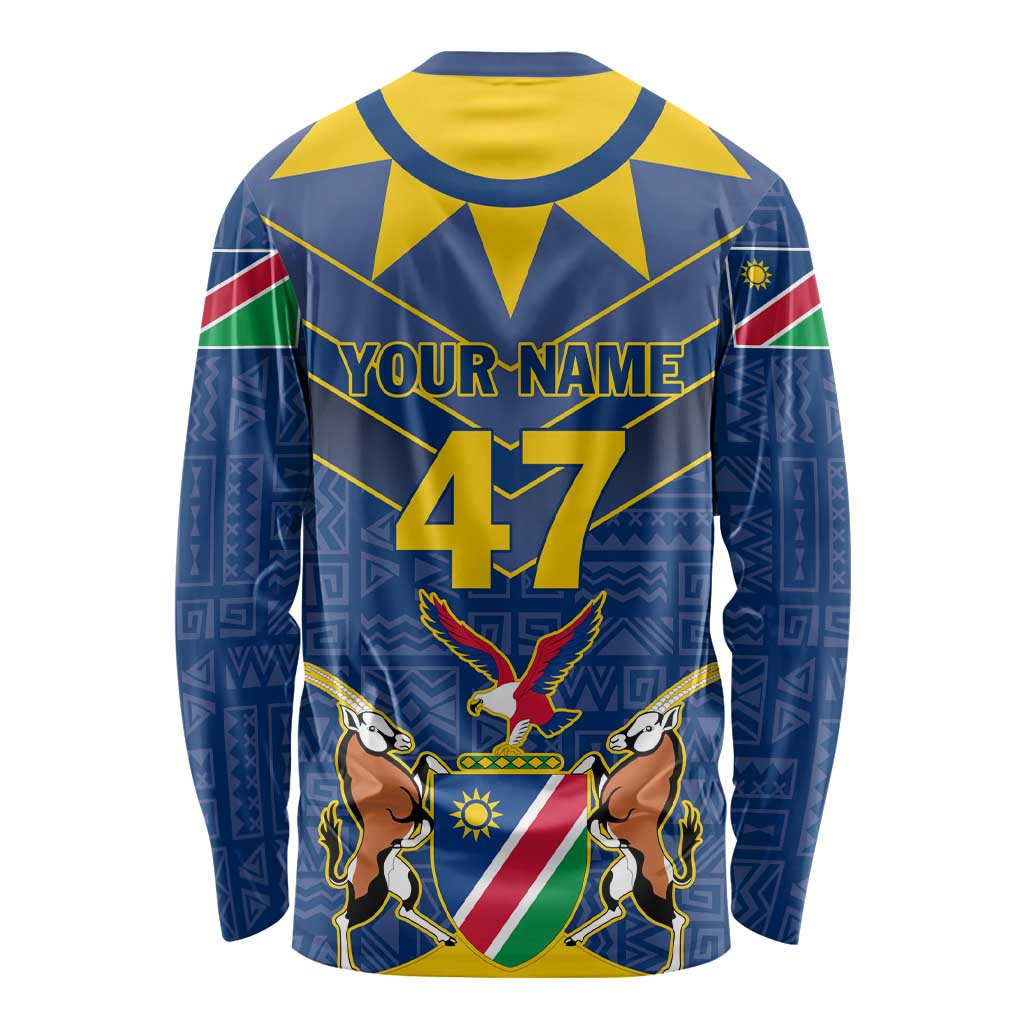 Namibia National Emblem Long Sleeve Shirt Sporty Style with Traditional Patterns