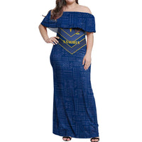 Namibia National Emblem Off Shoulder Maxi Dress Sporty Style with Traditional Patterns
