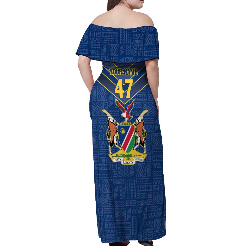 Namibia National Emblem Off Shoulder Maxi Dress Sporty Style with Traditional Patterns