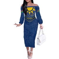 Namibia National Emblem Off The Shoulder Long Sleeve Dress Sporty Style with Traditional Patterns