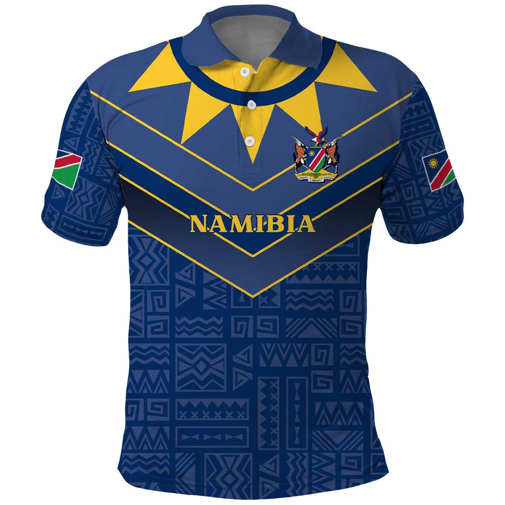 Namibia National Emblem Polo Shirt Sporty Style with Traditional Patterns