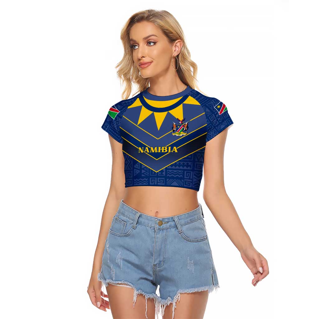 Namibia National Emblem Raglan Cropped T Shirt Sporty Style with Traditional Patterns