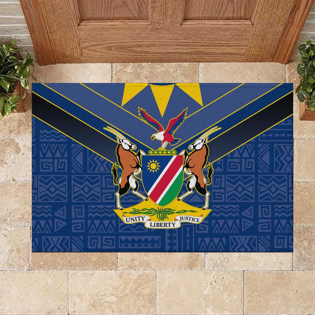 Namibia National Emblem Rubber Doormat Sporty Style with Traditional Patterns