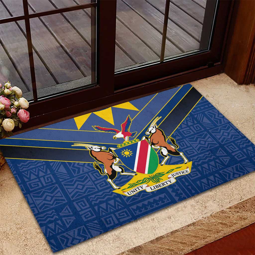 Namibia National Emblem Rubber Doormat Sporty Style with Traditional Patterns