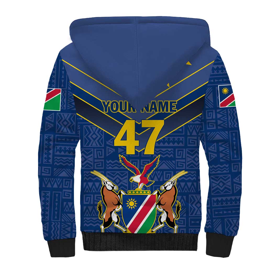 Namibia National Emblem Sherpa Hoodie Sporty Style with Traditional Patterns