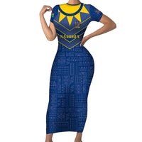 Namibia National Emblem Short Sleeve Bodycon Dress Sporty Style with Traditional Patterns