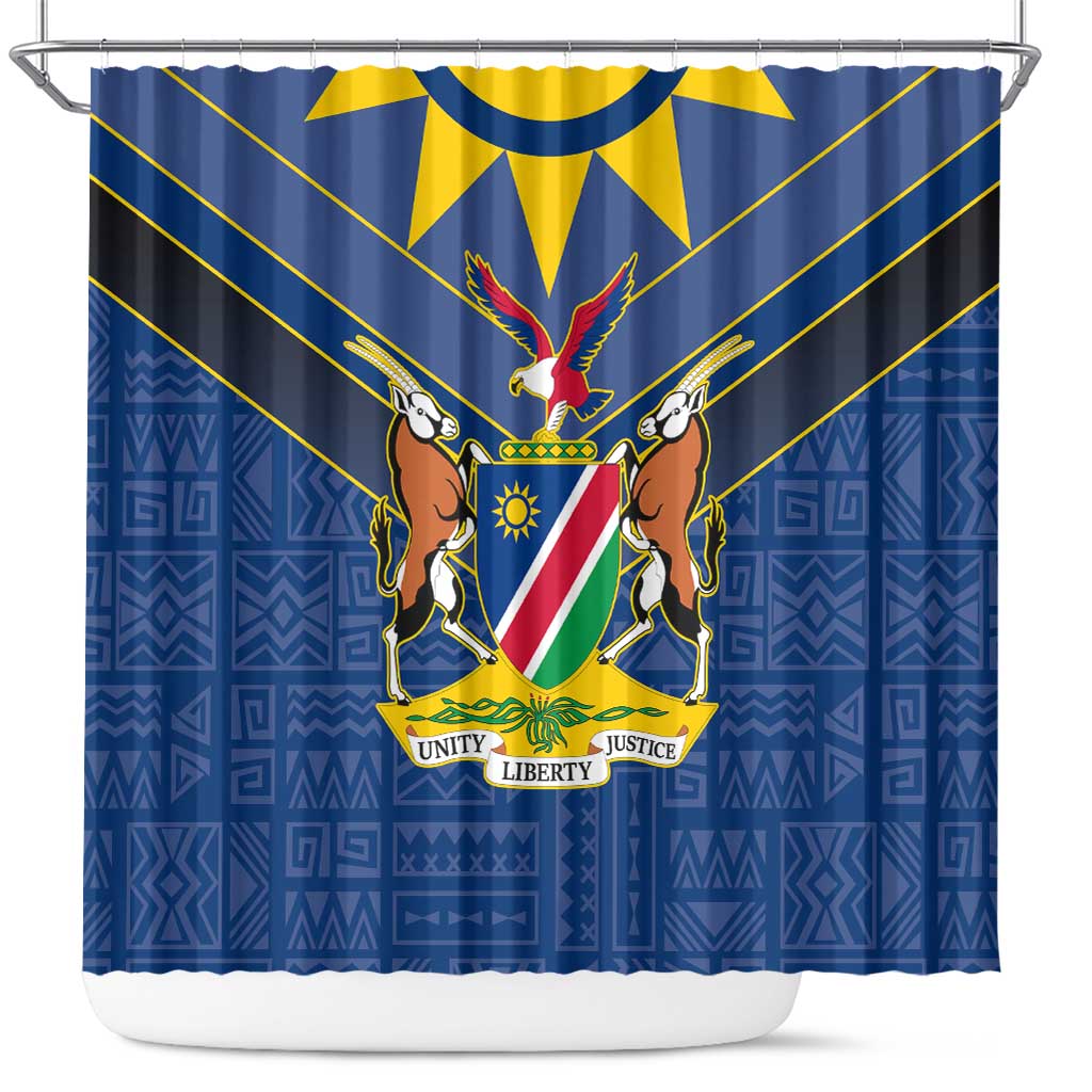 Namibia National Emblem Shower Curtain Sporty Style with Traditional Patterns