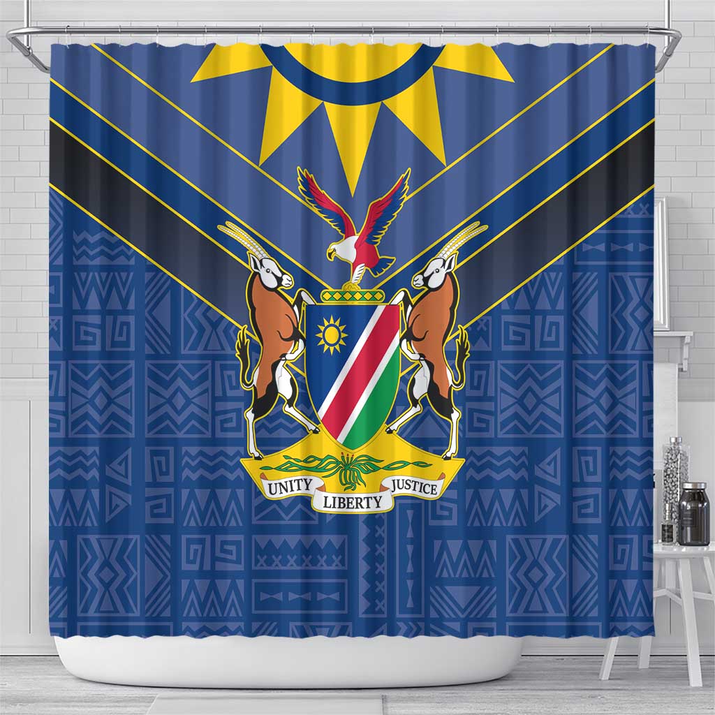 Namibia National Emblem Shower Curtain Sporty Style with Traditional Patterns