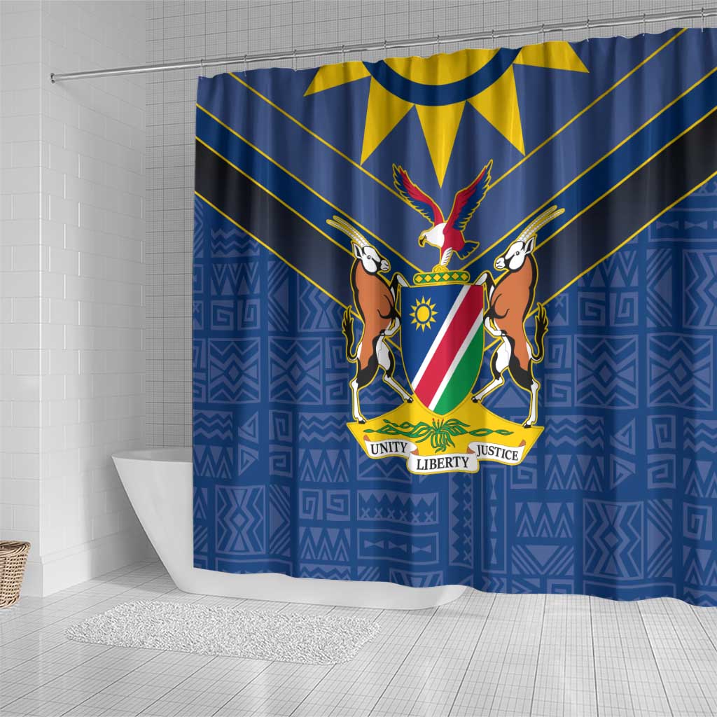 Namibia National Emblem Shower Curtain Sporty Style with Traditional Patterns