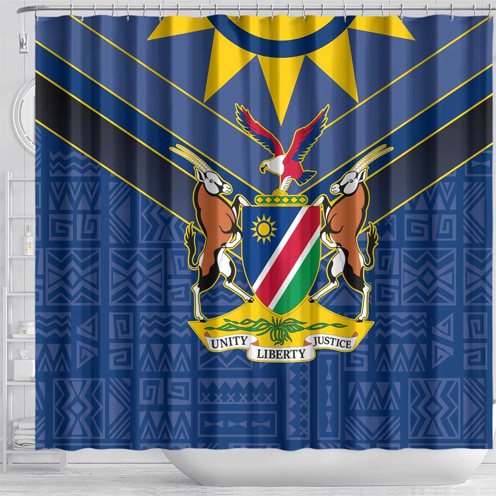 Namibia National Emblem Shower Curtain Sporty Style with Traditional Patterns