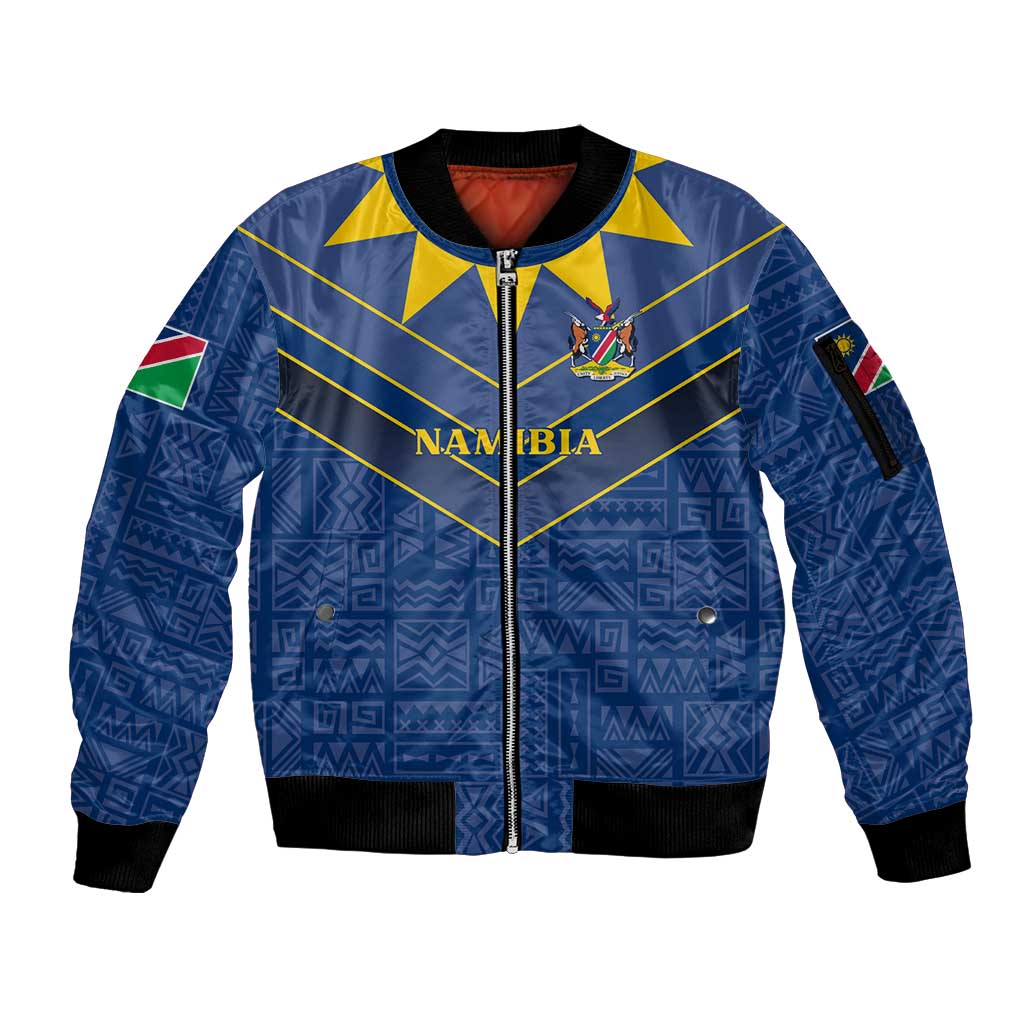 Namibia National Emblem Sleeve Zip Bomber Jacket Sporty Style with Traditional Patterns