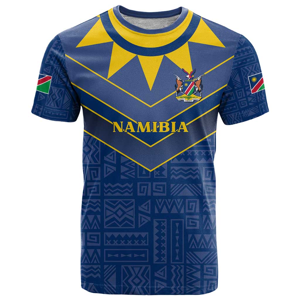 Namibia National Emblem T Shirt Sporty Style with Traditional Patterns