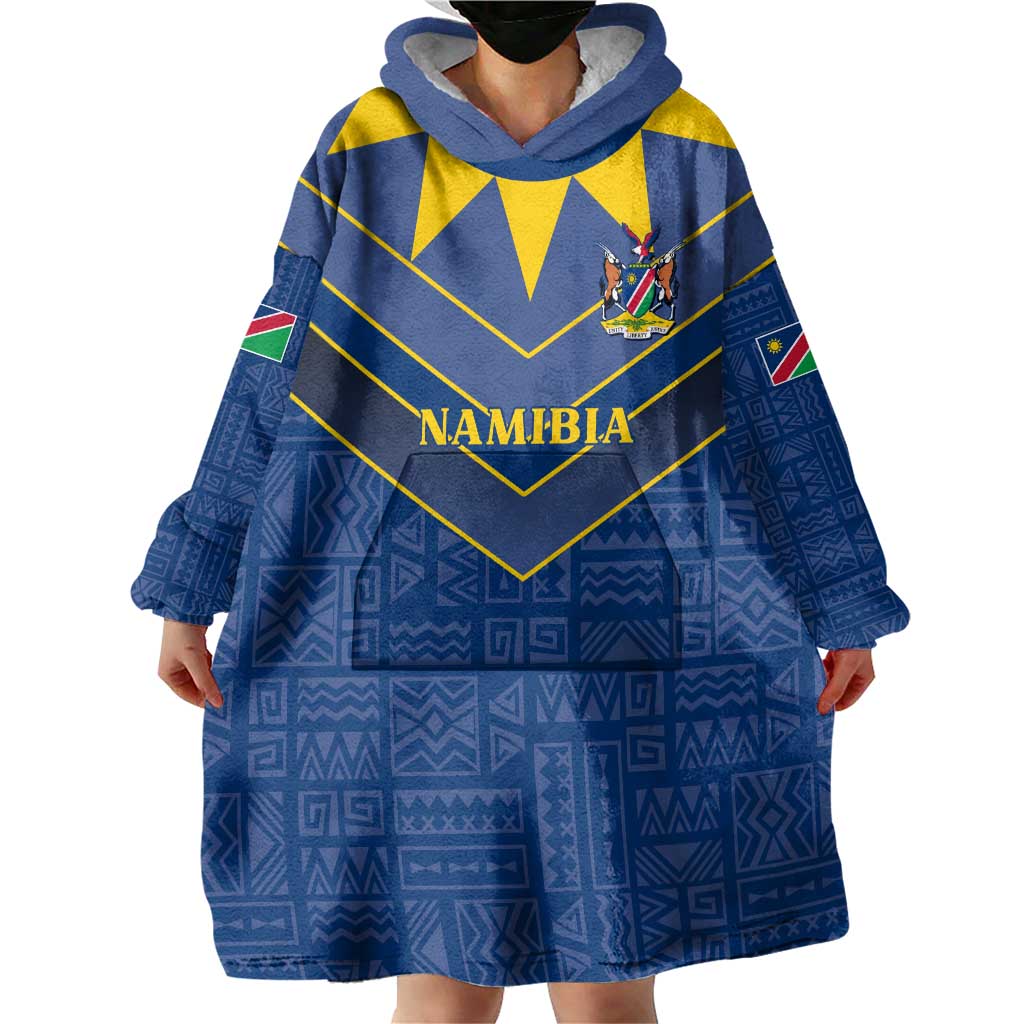 Namibia National Emblem Wearable Blanket Hoodie Sporty Style with Traditional Patterns