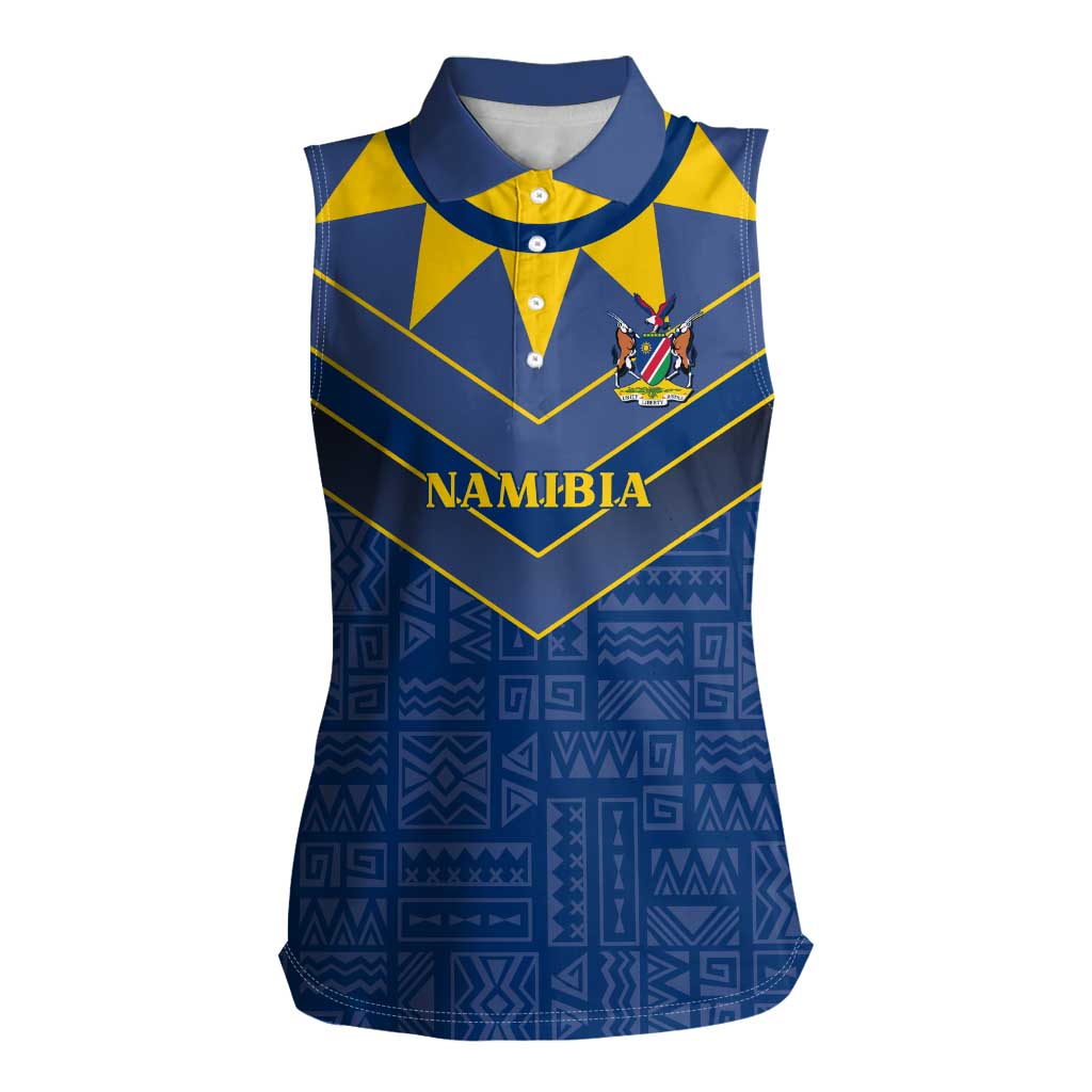 Namibia National Emblem Women Sleeveless Polo Shirt Sporty Style with Traditional Patterns