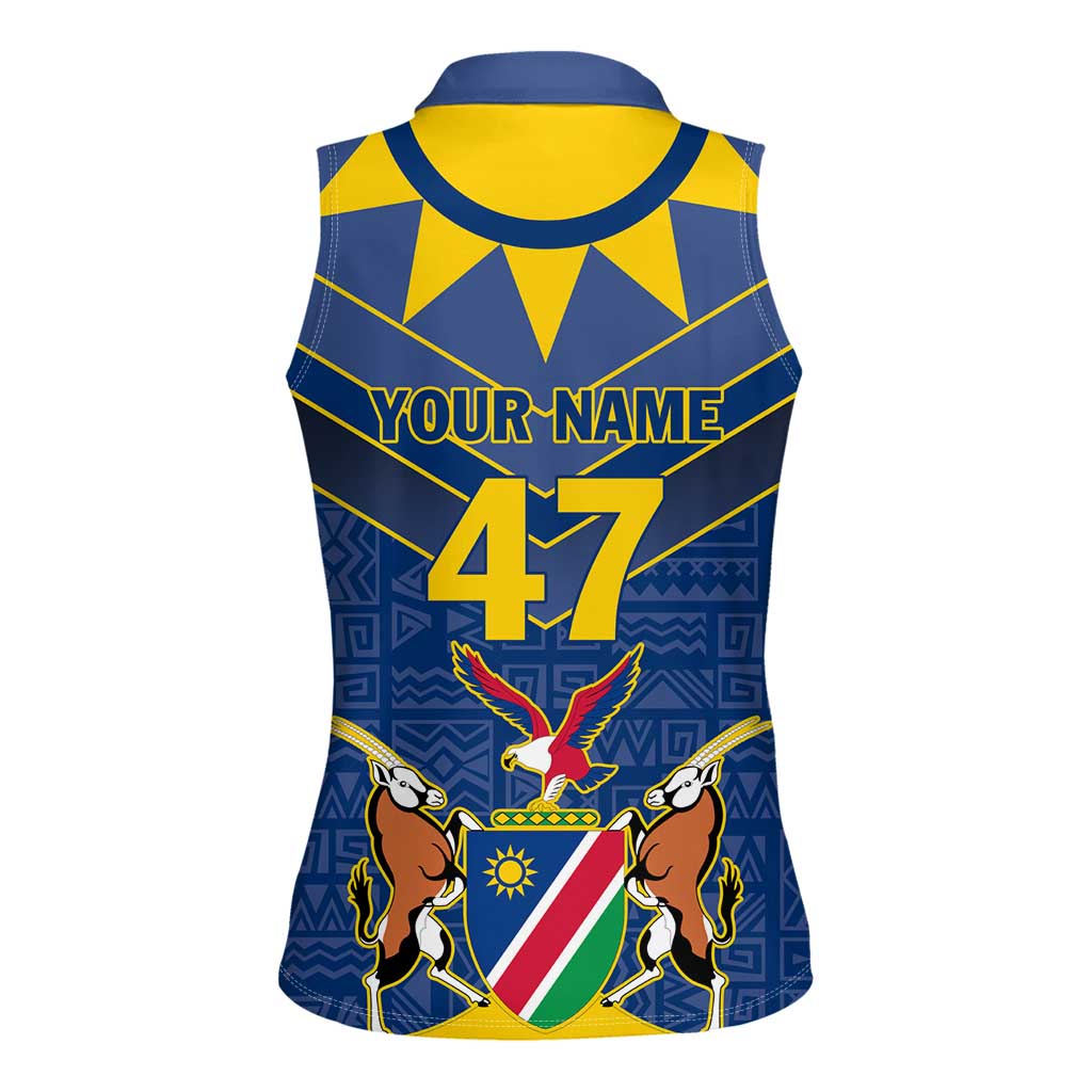Namibia National Emblem Women Sleeveless Polo Shirt Sporty Style with Traditional Patterns