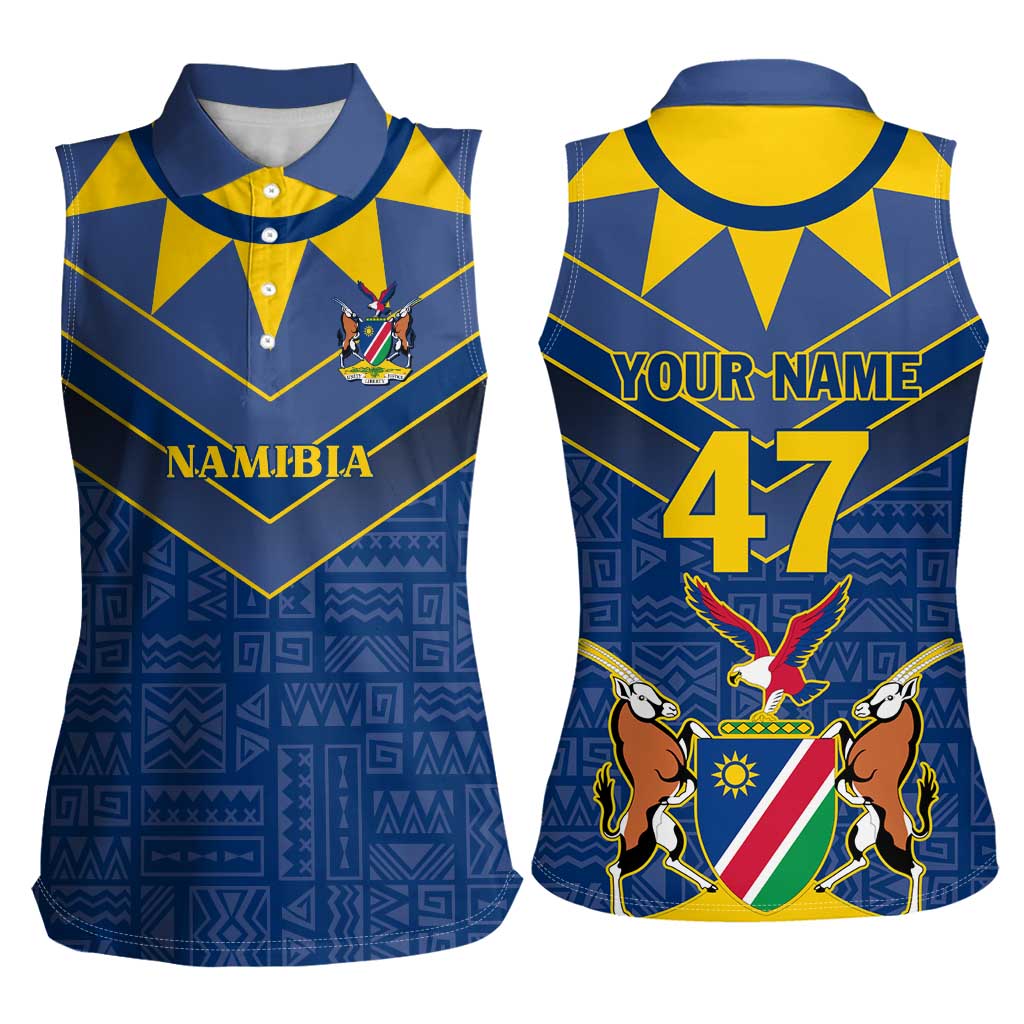 Namibia National Emblem Women Sleeveless Polo Shirt Sporty Style with Traditional Patterns
