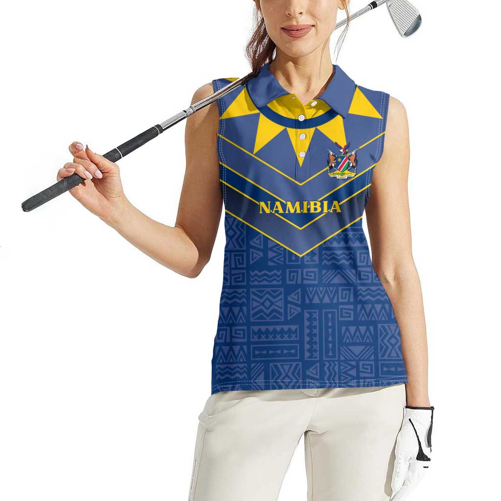 Namibia National Emblem Women Sleeveless Polo Shirt Sporty Style with Traditional Patterns