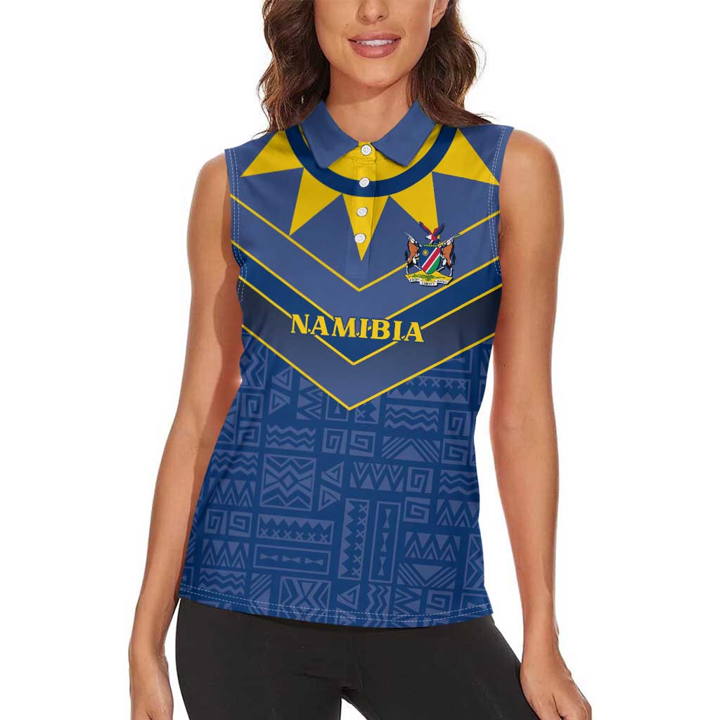 Namibia National Emblem Women Sleeveless Polo Shirt Sporty Style with Traditional Patterns
