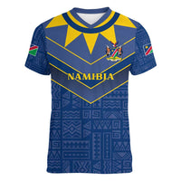 Namibia National Emblem Women V-Neck T-Shirt Sporty Style with Traditional Patterns