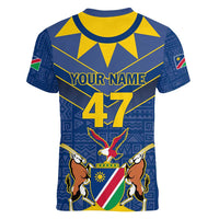 Namibia National Emblem Women V-Neck T-Shirt Sporty Style with Traditional Patterns