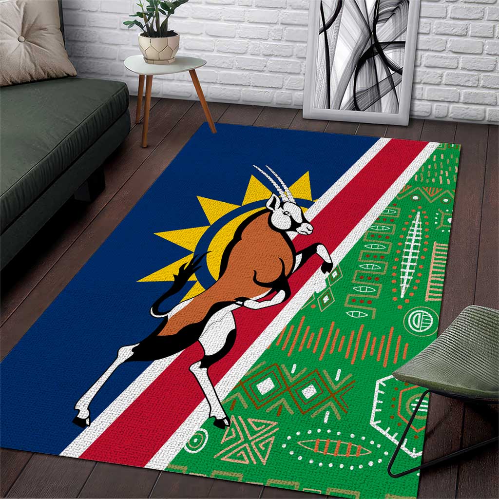 Namibia Flag Area Rug Detailed Design with Traditional Patterns