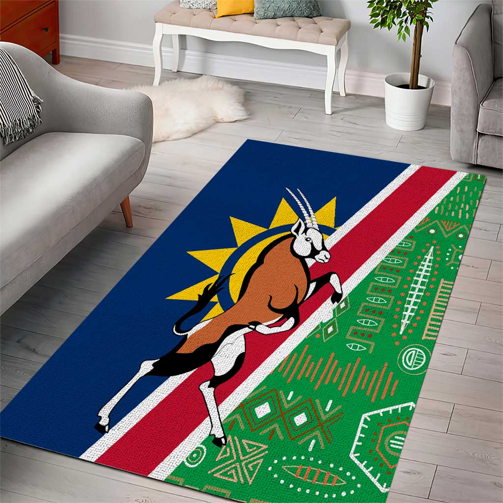 Namibia Flag Area Rug Detailed Design with Traditional Patterns