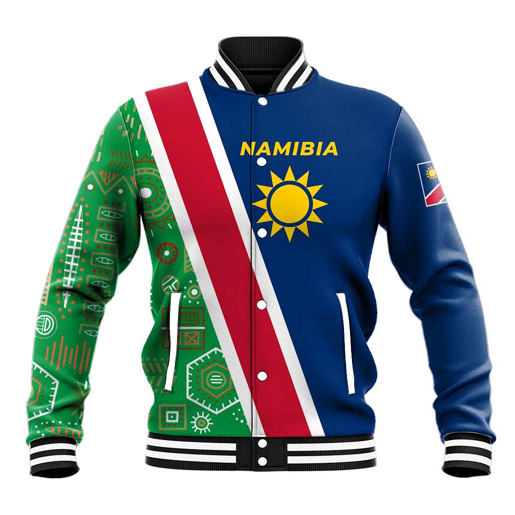 Namibia Flag Baseball Jacket Detailed Design with Traditional Patterns