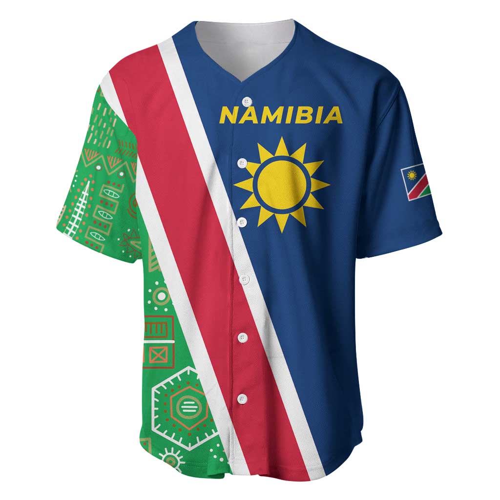 Namibia Flag Baseball Jersey Detailed Design with Traditional Patterns