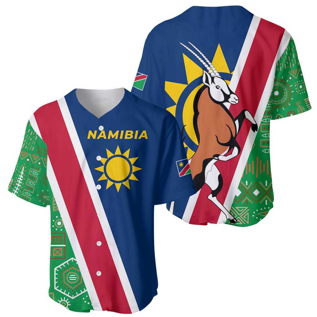 Namibia Flag Baseball Jersey Detailed Design with Traditional Patterns