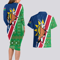 Namibia Flag Couples Matching Long Sleeve Bodycon Dress and Hawaiian Shirt Detailed Design with Traditional Patterns