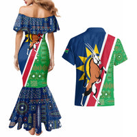 Namibia Flag Couples Matching Mermaid Dress and Hawaiian Shirt Detailed Design with Traditional Patterns
