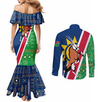 Namibia Flag Couples Matching Mermaid Dress and Long Sleeve Button Shirt Detailed Design with Traditional Patterns