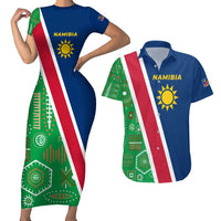 Namibia Flag Couples Matching Short Sleeve Bodycon Dress and Hawaiian Shirt Detailed Design with Traditional Patterns