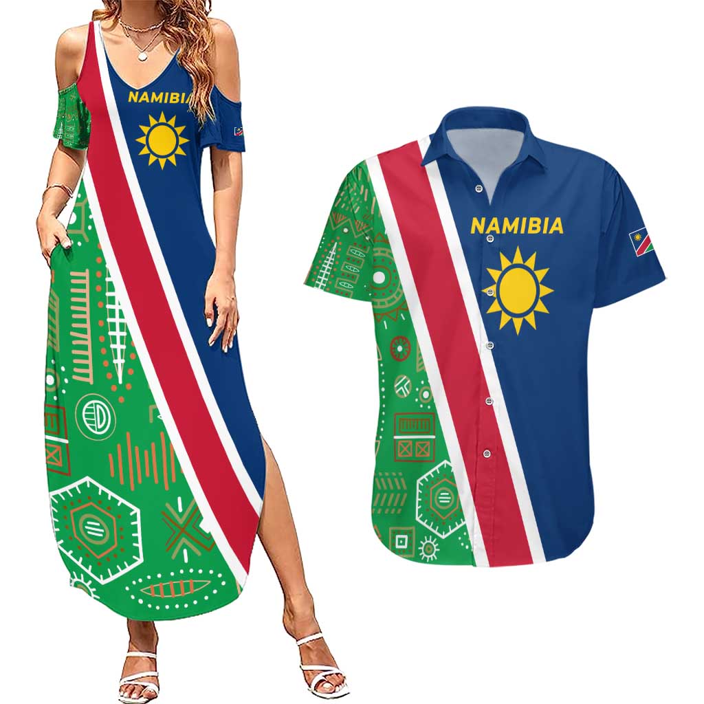 Namibia Flag Couples Matching Summer Maxi Dress and Hawaiian Shirt Detailed Design with Traditional Patterns