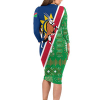 Namibia Flag Family Matching Long Sleeve Bodycon Dress and Hawaiian Shirt Detailed Design with Traditional Patterns