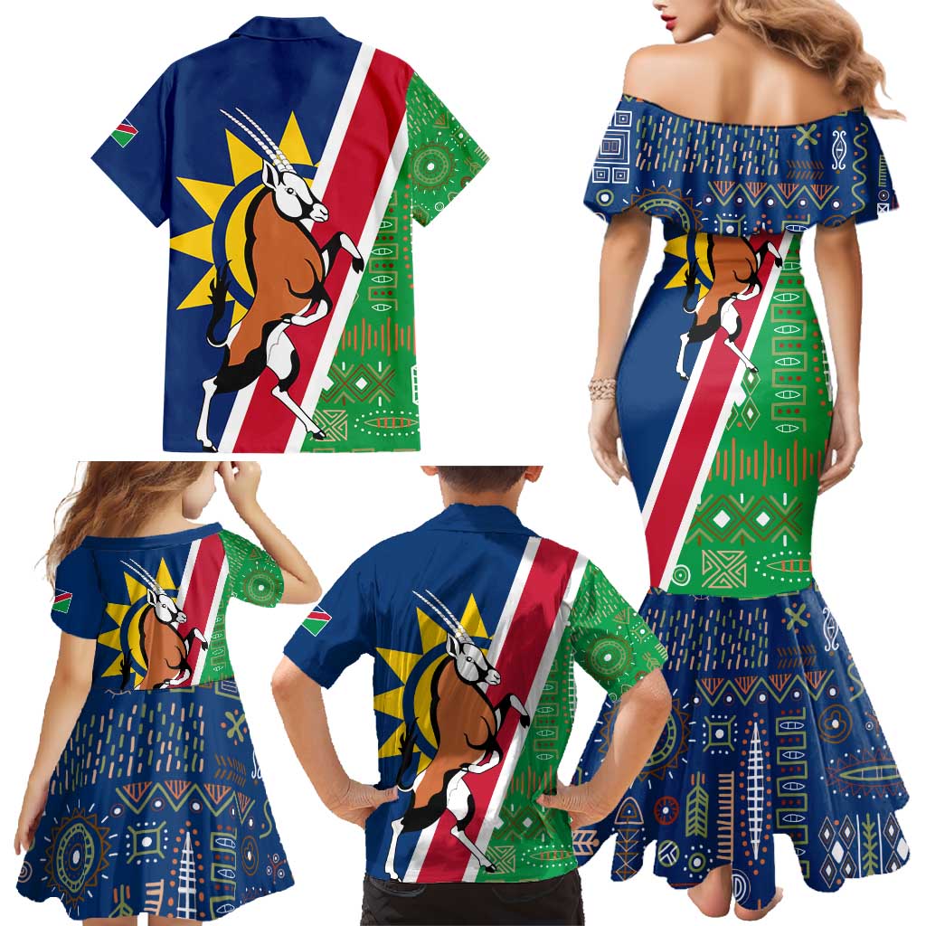 Namibia Flag Family Matching Mermaid Dress and Hawaiian Shirt Detailed Design with Traditional Patterns