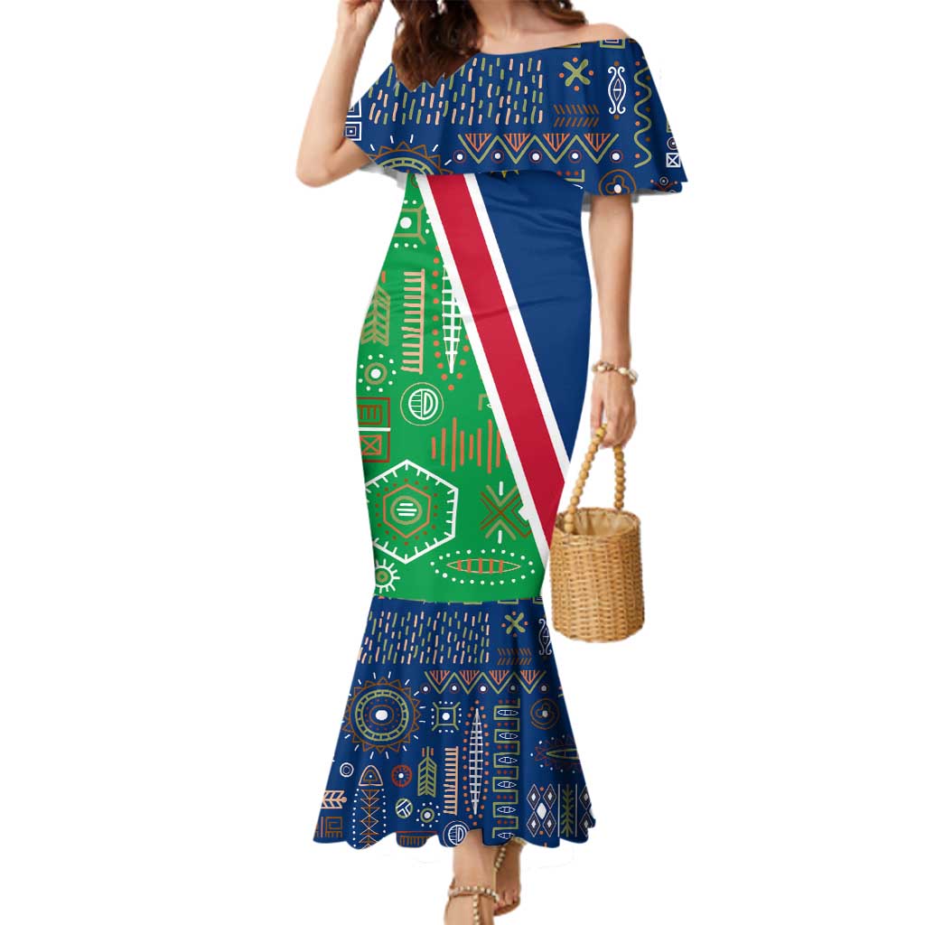 Namibia Flag Family Matching Mermaid Dress and Hawaiian Shirt Detailed Design with Traditional Patterns