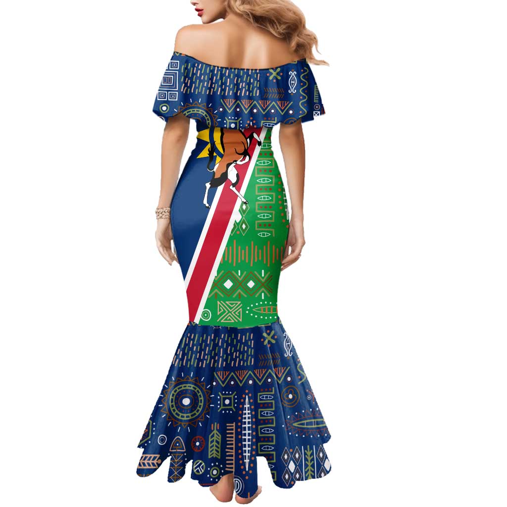Namibia Flag Family Matching Mermaid Dress and Hawaiian Shirt Detailed Design with Traditional Patterns
