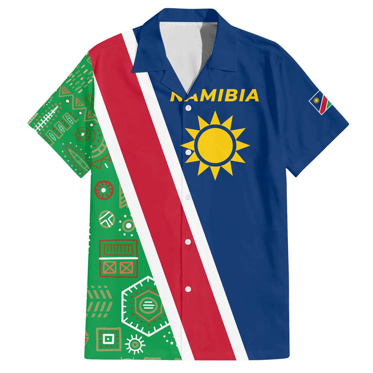 Namibia Flag Family Matching Off The Shoulder Long Sleeve Dress and Hawaiian Shirt Detailed Design with Traditional Patterns