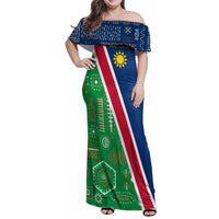 Namibia Flag Family Matching Off Shoulder Maxi Dress and Hawaiian Shirt Detailed Design with Traditional Patterns