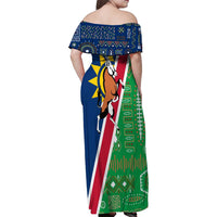 Namibia Flag Family Matching Off Shoulder Maxi Dress and Hawaiian Shirt Detailed Design with Traditional Patterns