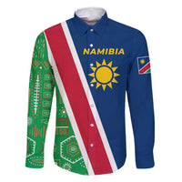 Namibia Flag Family Matching Off Shoulder Short Dress and Hawaiian Shirt Detailed Design with Traditional Patterns