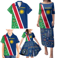 Namibia Flag Family Matching Puletasi and Hawaiian Shirt Detailed Design with Traditional Patterns