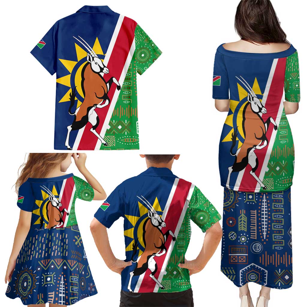 Namibia Flag Family Matching Puletasi and Hawaiian Shirt Detailed Design with Traditional Patterns